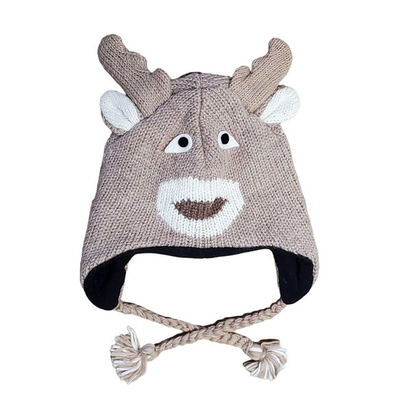 Wool Hat Deer Design One Size Tan - Picture 1 of 5